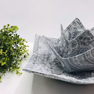 3 Piece Set Microwave Cozies, Reversible Neutral Gray Paisley, Plate, Bowl, Pint